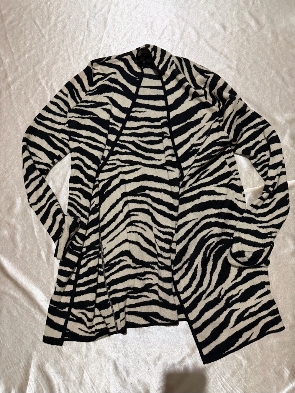 Jones Studio  Zebra Print Open Front Cardigan Draped Knit Sweater large - Picture 2 of 8